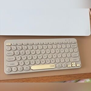 Beige Wireless Bluetooth Home Office Keyboard with Gold Accents